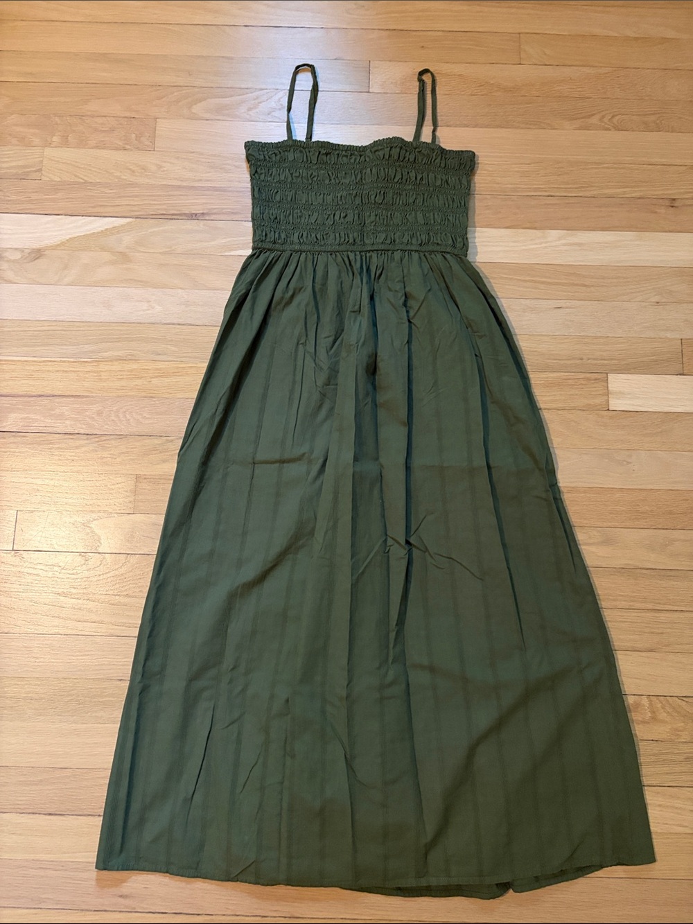 Madewell Women’s Olive Green Smocked Maxi Dress with Spaghetti Straps